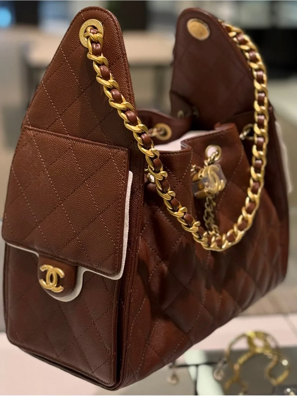 Chanel 25 brown hobo caviar leather